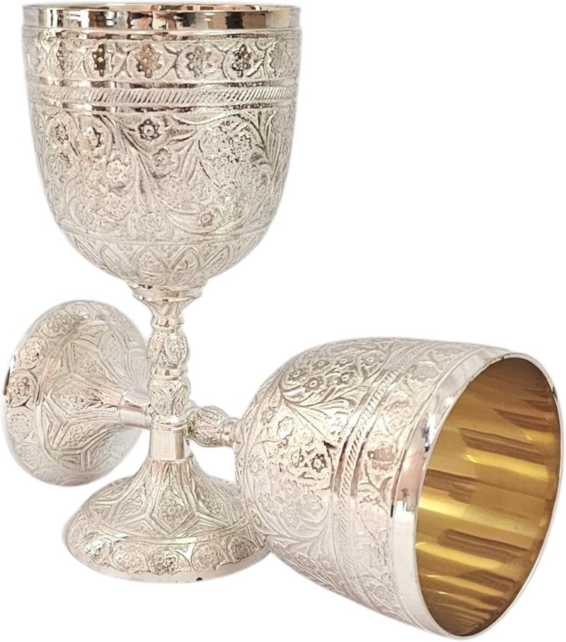 Morcomart Handcrafted Solid Brass Wine Chalice Goblet – Champagne, & Beverage – 1pc Elegant Decorative & Functional Cup for Wedding, Gift, Medieval Decor, Royal Dining (Silver) - Image 1
