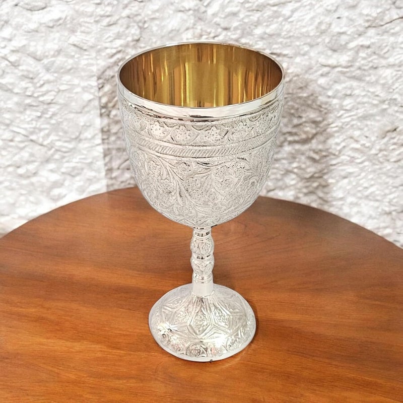 Morcomart Handcrafted Solid Brass Wine Chalice Goblet – Champagne, & Beverage – 1pc Elegant Decorative & Functional Cup for Wedding, Gift, Medieval Decor, Royal Dining (Silver) - Image 5
