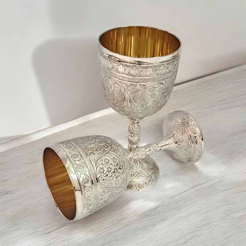Morcomart Handcrafted Solid Brass Wine Chalice Goblet – Champagne, & Beverage – 1pc Elegant Decorative & Functional Cup for Wedding, Gift, Medieval Decor, Royal Dining (Silver) - Image 3