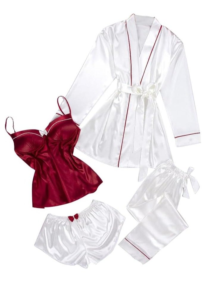 Women's Satin Pajama Sets, 4 Piece of Long and short Sleepwear, Cami Top and Robe. - pzsku/Z75ED60F2ECE1586579F2Z/45/_/1708005574/8c02ac7e-4304-44b0-a625-7611cdea638f