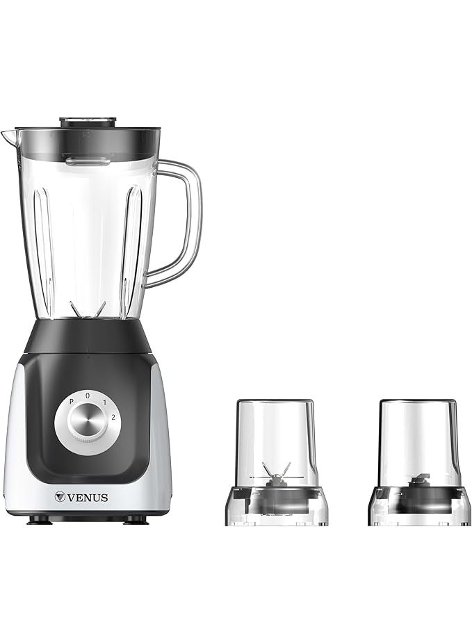Venus خلاط فينوس للأجهزة المنزلية المتميزة، سعة 1.5 لتر، محرك 600 واط، 6 شفرات من الفولاذ المقاوم للصدأ، سرعتان مع نبضة - Image 1