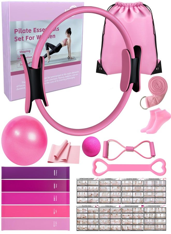 KABCON Pilates Kit for Home, Women Beginners Workout Essentials Set with 13" Ring, 9.8" Ball, Resistance Bands & Guide, 13/14/16 PCS Compact Pilates Equipment - Image 1