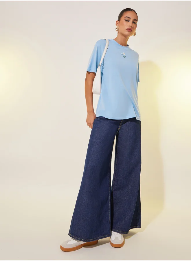 Styli Embroidered Round Neck T-Shirt