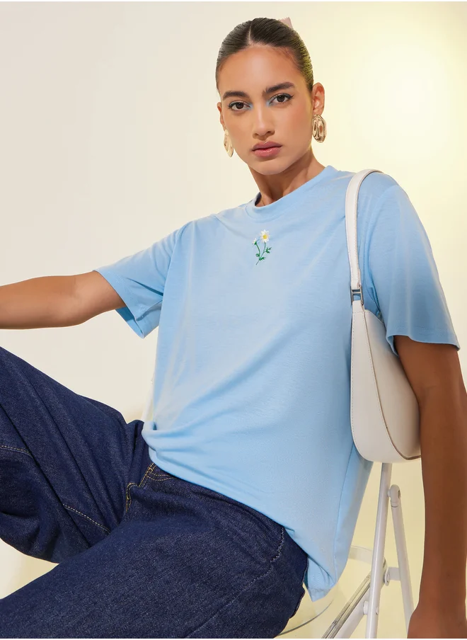 Styli Embroidered Round Neck T-Shirt