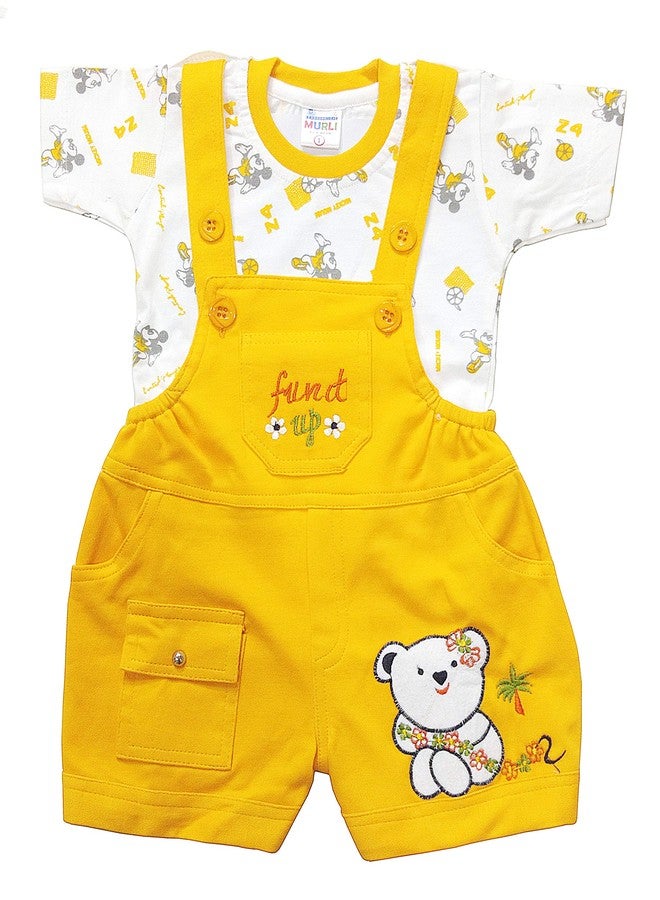 MURLI Cotton Romper Baby Suit Dungaree Jumpsuit Outfits for Newborn Baby Boys & Girls (6-12 Months, Mustard), Printed - Image 1