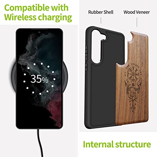 Carveit Wood Case for Galaxy S23 Case [Natural Wood & Black Soft TPU] Shockproof Protective Cover Unique & Classy Wooden Design Compatible with Samsung S23 (Viking Compass-Walnut) - Image 5