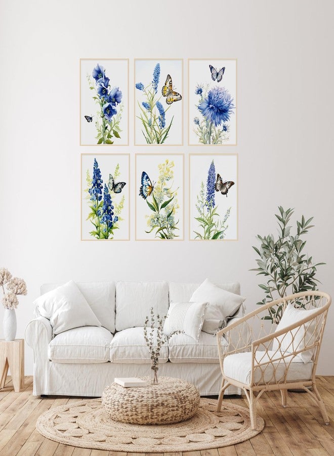 LIIGEMI Set of 6 Vintage Floral Wall Art,Purple and Blue Flower Poster with Butterfly,Plant Artwork Wall Décor Posters for Living Room Bedroom Aesthetic,Wall Pictures Decor (8"x11" Unframed) - Image 3
