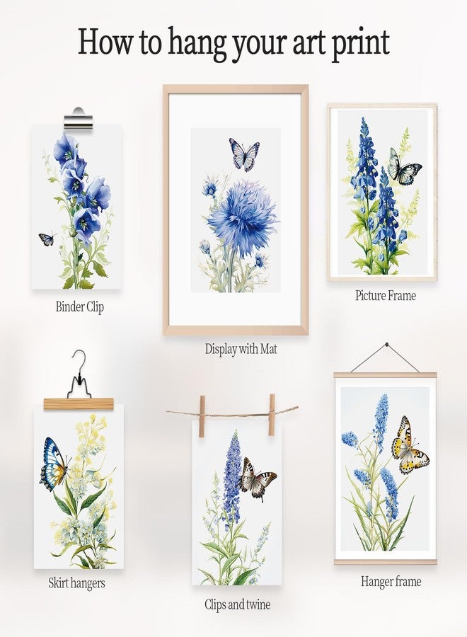 LIIGEMI Set of 6 Vintage Floral Wall Art,Purple and Blue Flower Poster with Butterfly,Plant Artwork Wall Décor Posters for Living Room Bedroom Aesthetic,Wall Pictures Decor (8"x11" Unframed) - Image 5