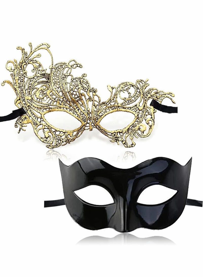 Captaintech Masquerade Mask for Couples, Mardi Gras Venetian Side flower Mask, Ball Masks, Metal Prom Women Men (2 PCS) - Image 1