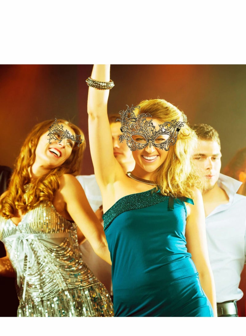 Captaintech Masquerade Mask for Couples, Mardi Gras Venetian Side flower Mask, Ball Masks, Metal Prom Women Men (2 PCS) - Image 5
