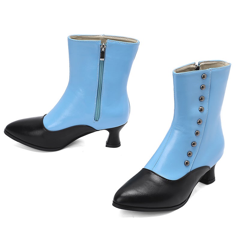 2025 Products Foreign Orders Color Matching High Heels 40-48 Large Size Spliced ​​Pointed Toe Low Boots - Image 1