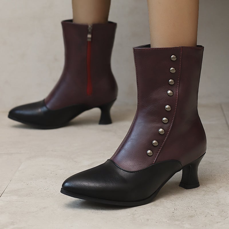 2025 Products Foreign Orders Color Matching High Heels 40-48 Large Size Spliced ​​Pointed Toe Low Boots - Image 3