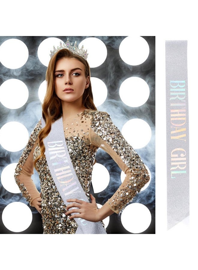 Velscrun Ab Silver Crystal Birthday Tiara Crowns For Women Girls Princess Crown With Combs Birthday Girl Headband Sash Happy Birthday Party Decorations Birthday Gift Cake Topper Hair Accessories - Image 2