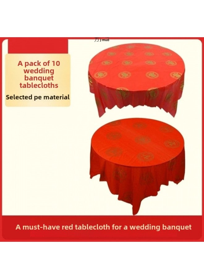 Thickened Wedding Disposable Festive Red Tablecloth Tablecloth Tablecloth Wedding Character Wedding Banquet Festive Banquet Wedding Round Table Plastic-Color:Two Packs (20 Photos)-Specifications:Thickened Yuanjin Shou 2m * 2m - Image 3