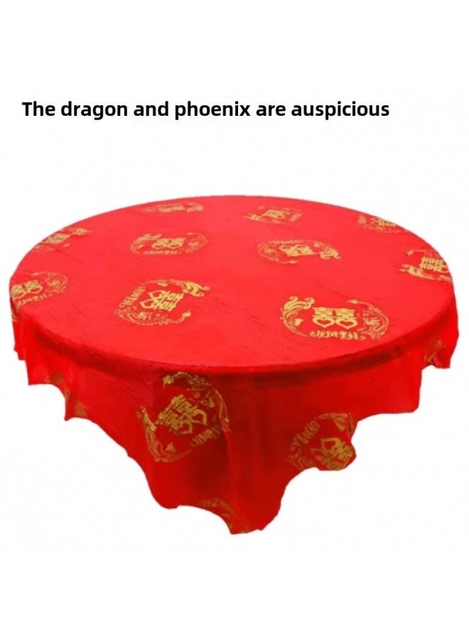 Thickened Wedding Disposable Festive Red Tablecloth Tablecloth Tablecloth Wedding Character Wedding Banquet Festive Banquet Wedding Round Table Plastic-Color:Two Packs (20 Photos)-Specifications:Thickened Yuanjin Shou 2m * 2m - Image 1
