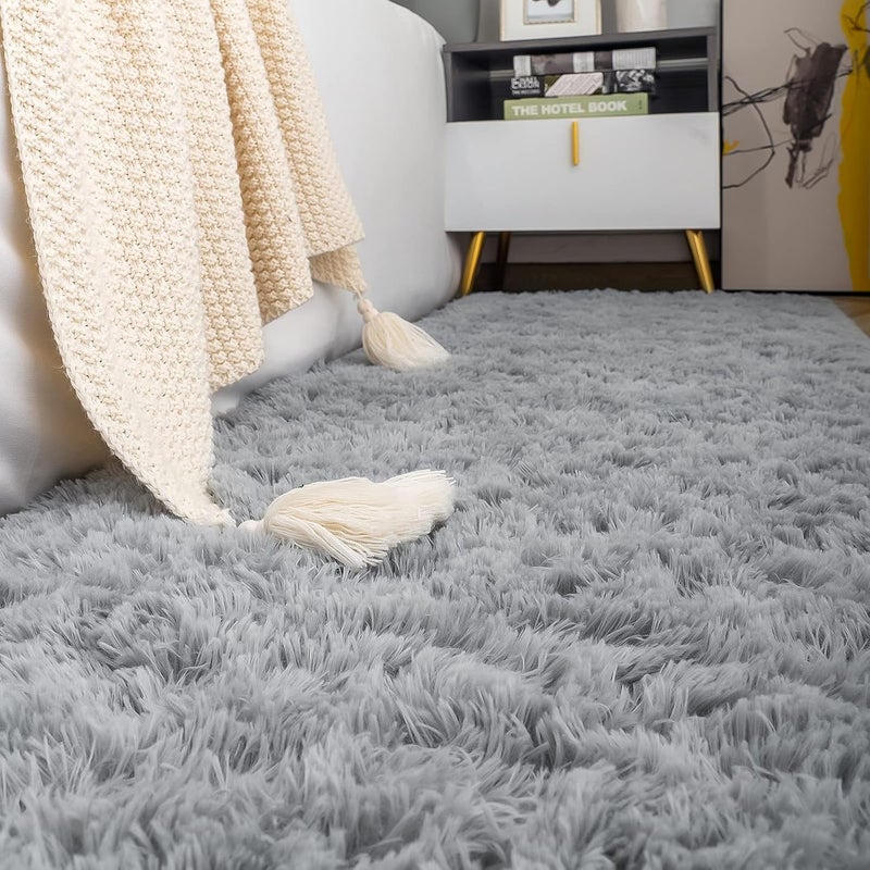 ISEAU Fluffy Runner Rug for Dorm, College, Apartment, Bedroom Plush Area Rugs, Shag Carpet with Rubber Backing Non Slip, Comfy Nursery Mat Bedside Rug for Kids Boys Room Home Decor, 2ft x 6ft, Grey - Image 2