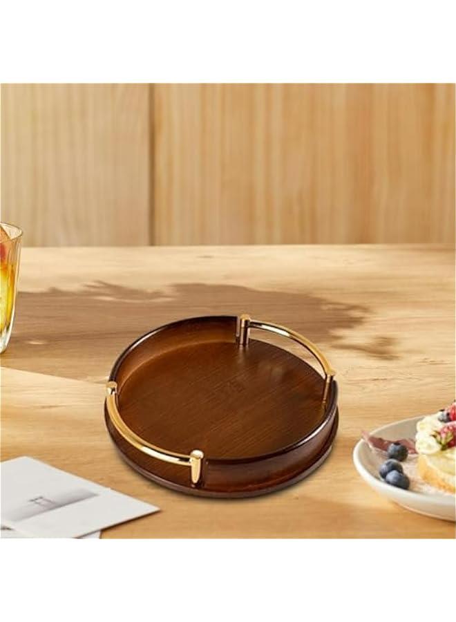 Fenteer Serving Tray with Handles Jewelry Trinket Tray Round Platter Ottoman Tray Food Tray Decorative Tray for Bathroom Living Room, 25x25x4.5cm - Image 2