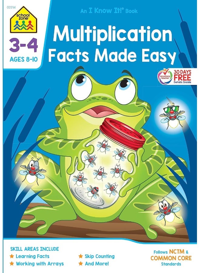 School Zone - Multiplication Facts Made Easy Workbook - 64 Pages, Ages 8 to 10, 3rd Grade, 4th Grade, Skip Counting, Pairing, Word Problems, Arrays, ... Workbook Series) (Deluxe Edition 64-Page) - Image 1