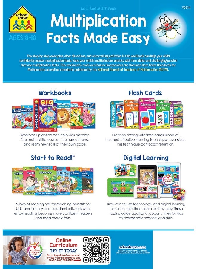 School Zone - Multiplication Facts Made Easy Workbook - 64 Pages, Ages 8 to 10, 3rd Grade, 4th Grade, Skip Counting, Pairing, Word Problems, Arrays, ... Workbook Series) (Deluxe Edition 64-Page) - Image 2