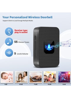NNEWVANTE Wireless Doorbell,Battery Operated Doorbell,Easy installation Portable Waterproof Door Bell kit with 1000 Feet Long Range,55 Chimes Adjustable Volume, 2 Buttons 1 Receiver,Black  - Image 2