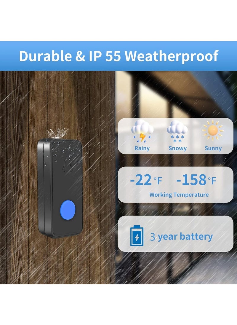 NNEWVANTE Wireless Doorbell,Battery Operated Doorbell,Easy installation Portable Waterproof Door Bell kit with 1000 Feet Long Range,55 Chimes Adjustable Volume, 2 Buttons 1 Receiver,Black  - Image 4