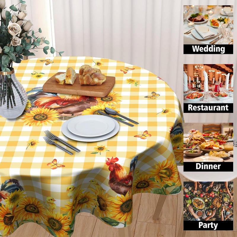 Granbey Rooster Round Tablecloth 60 Inch  Sunflower Chicken Table Cloth Farmhouse Animal Tablecloth Floral Butterfly Buffalo Plaid Table Cover for Kitchen Dining Indoor Outdoor - Image 4