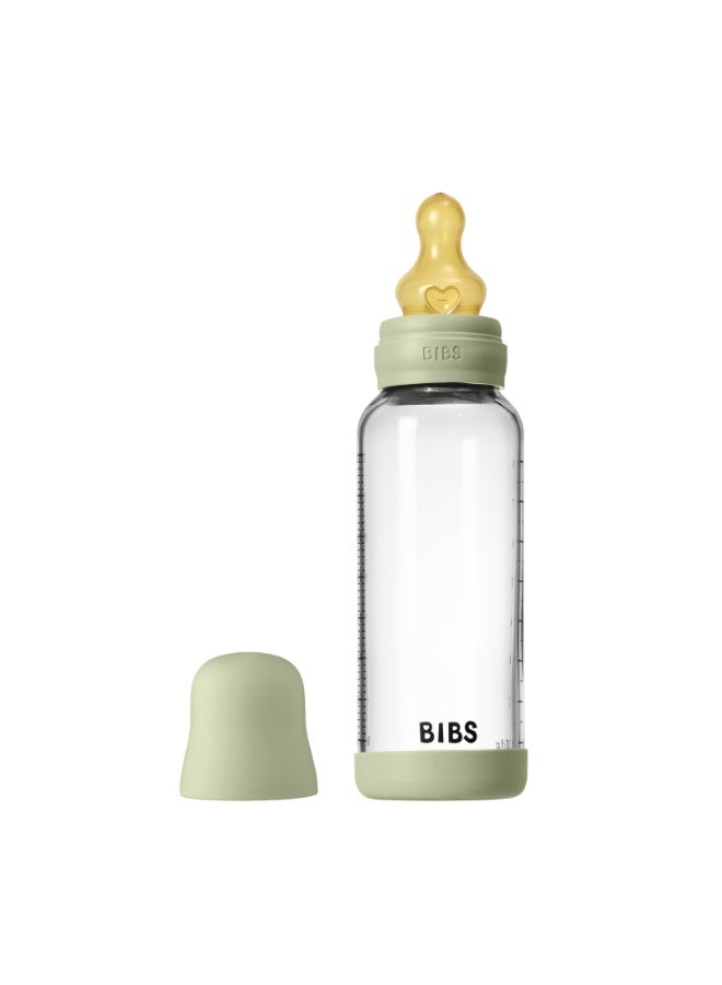 BIBS Glass Baby Bottle Round Latex 1 pack 240 ml Medium Flow Sage - Image 1