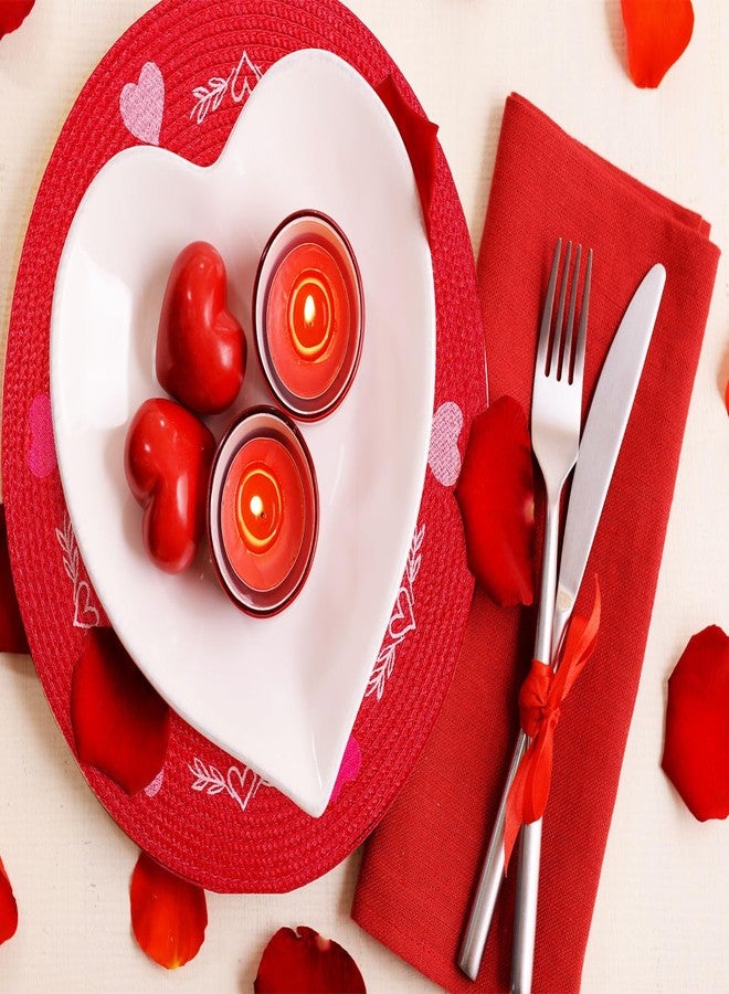 Whaline 4Pcs Round Valentine's Day Placemats Embroidered Place Mats Red Pink Heart Dinner Table Mats for Home Wedding Anniversary Party Table Decor - Image 5