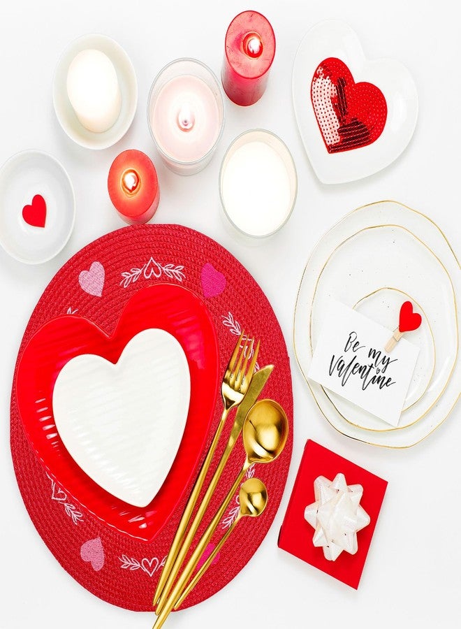 Whaline 4Pcs Round Valentine's Day Placemats Embroidered Place Mats Red Pink Heart Dinner Table Mats for Home Wedding Anniversary Party Table Decor - Image 4