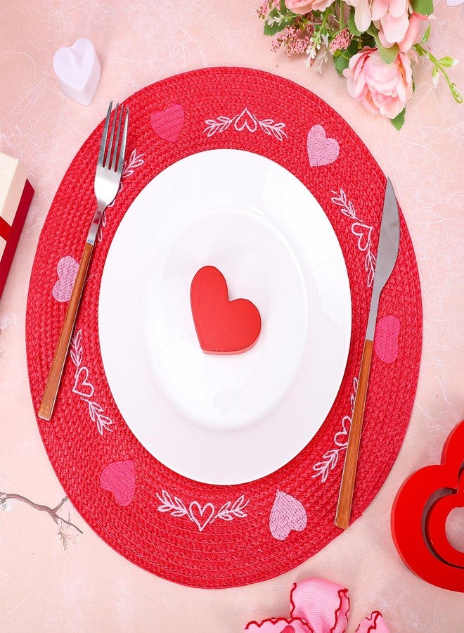 Whaline 4Pcs Round Valentine's Day Placemats Embroidered Place Mats Red Pink Heart Dinner Table Mats for Home Wedding Anniversary Party Table Decor - Image 3