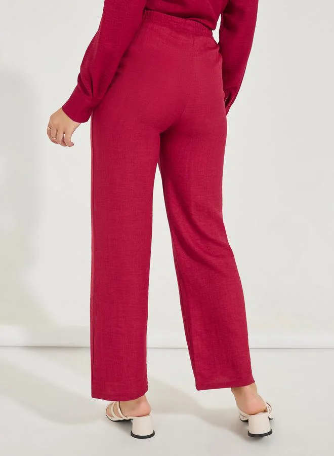 Styli Wide Leg Full Length Linen Look Pants
