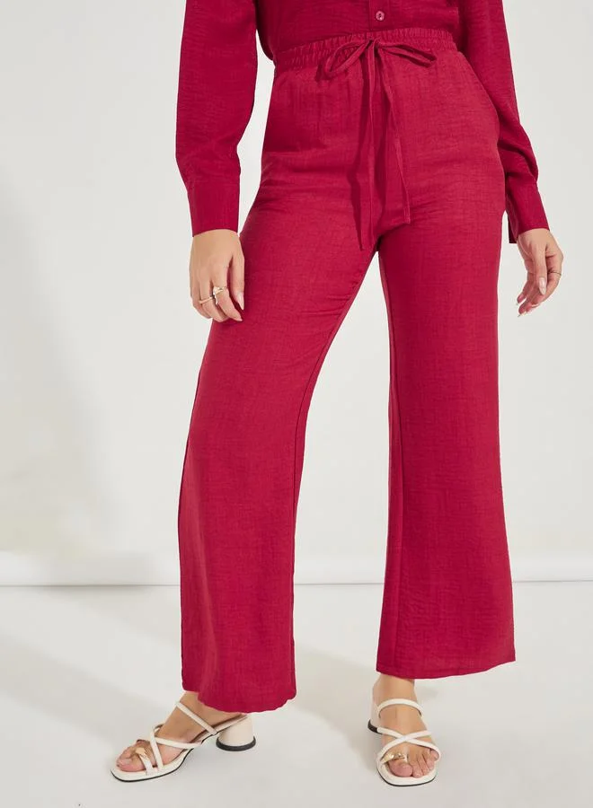 Styli Wide Leg Full Length Linen Look Pants
