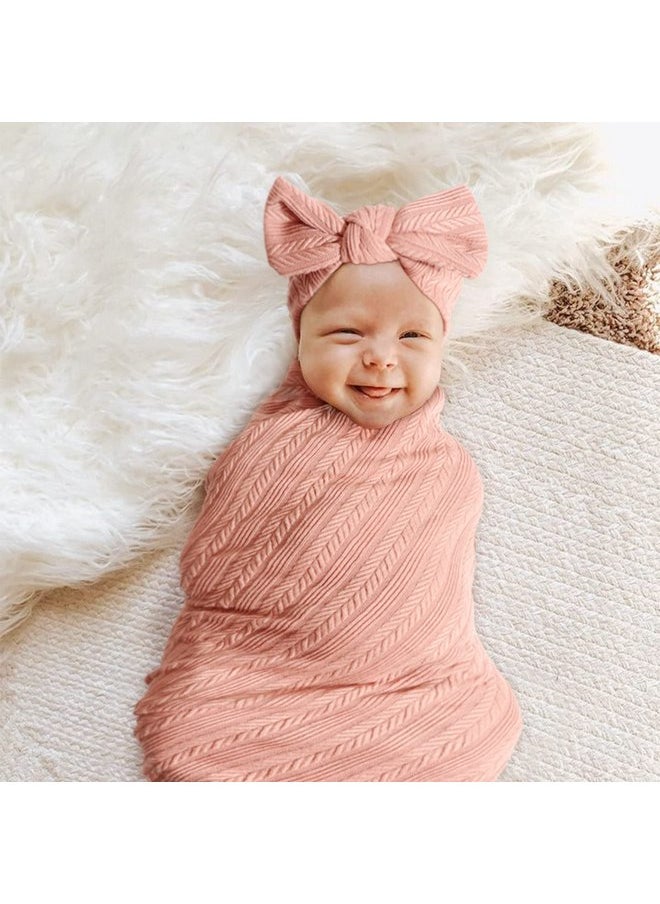 DRESHOW DRESHOW BQUBO Baby Swaddle Blankets for Girls, 4PCS Newborn Accessories Set with Matching Hat and Bow Headband with Card  - Image 3