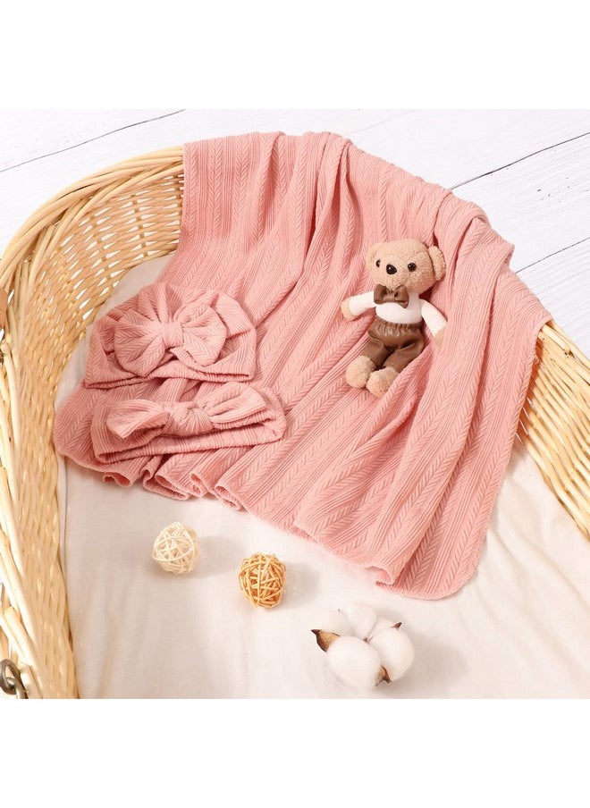 DRESHOW DRESHOW BQUBO Baby Swaddle Blankets for Girls, 4PCS Newborn Accessories Set with Matching Hat and Bow Headband with Card  - Image 5