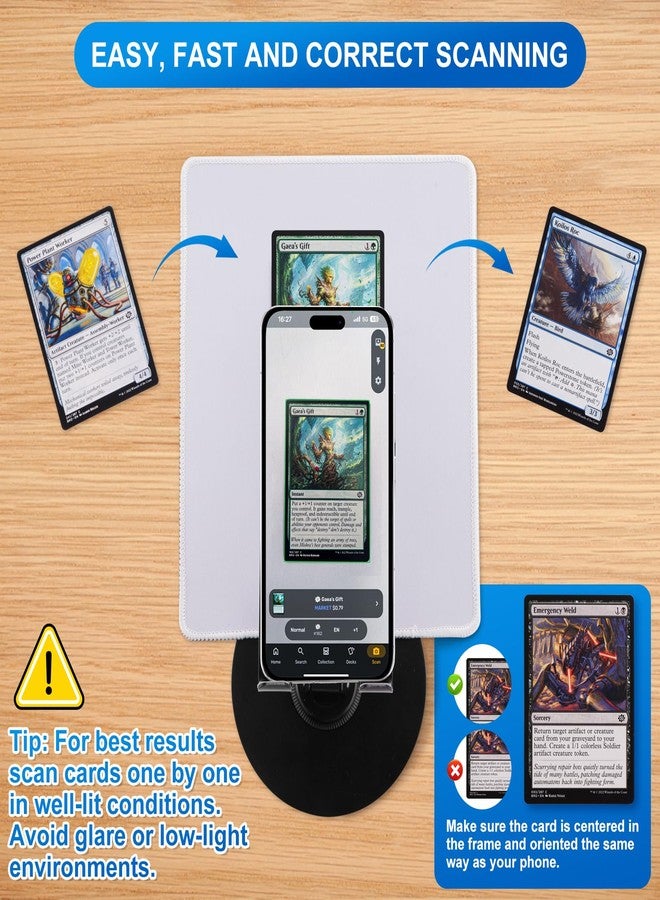 WhelvePoo Foldable MTG Trading Card Scanner Stand, Includes 100 Card Sleeves & Scanning Pad, Carbon Steel Phone Holder, TCG accessories, Available for ManaBox - Image 5