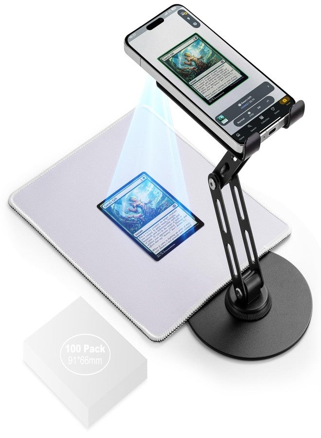 WhelvePoo Foldable MTG Trading Card Scanner Stand, Includes 100 Card Sleeves & Scanning Pad, Carbon Steel Phone Holder, TCG accessories, Available for ManaBox - Image 1