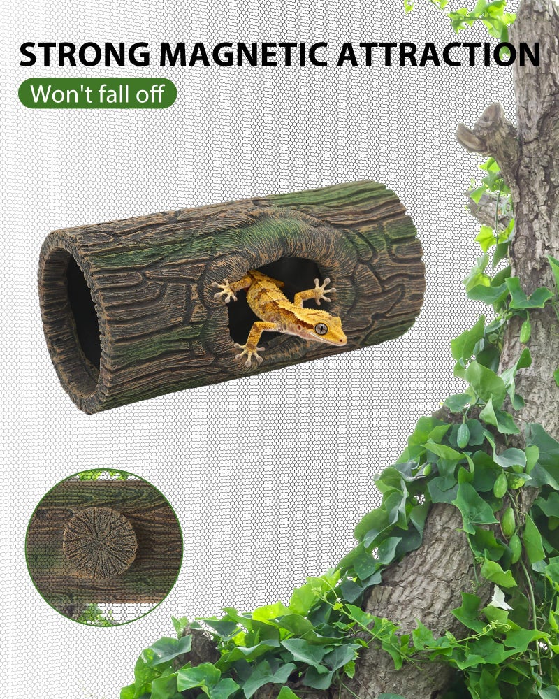 REPTITRIP Magnetic Crested Gecko Hide - Resin Hollow Log Cave, Reptile Hide Cave, Reptile & Amphibian Habitat Hideouts, Aquariums & Terrariums Decor - Image 2