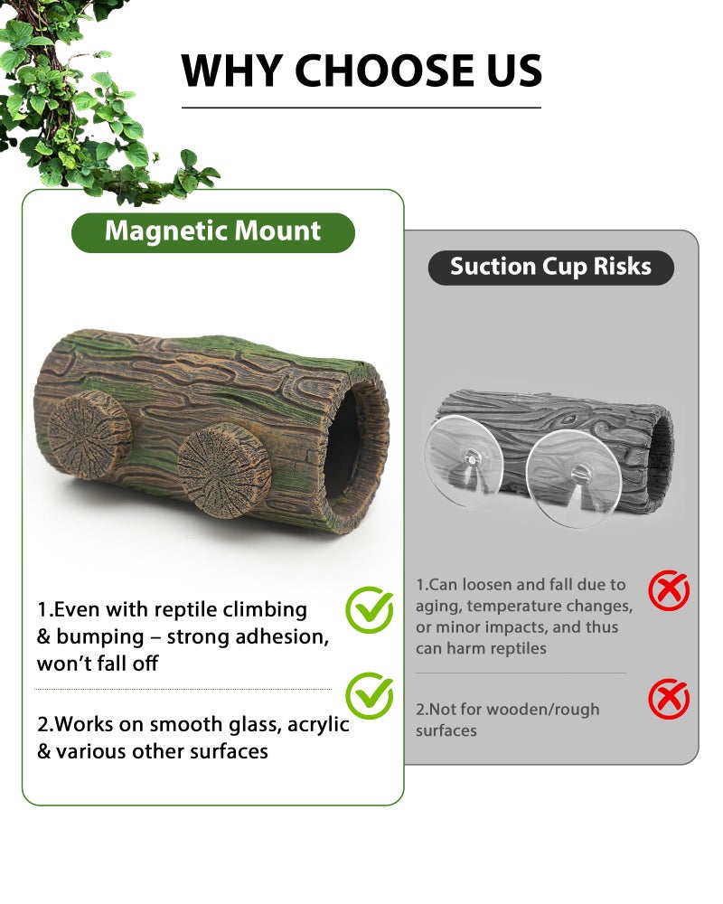 REPTITRIP Magnetic Crested Gecko Hide - Resin Hollow Log Cave, Reptile Hide Cave, Reptile & Amphibian Habitat Hideouts, Aquariums & Terrariums Decor - Image 4