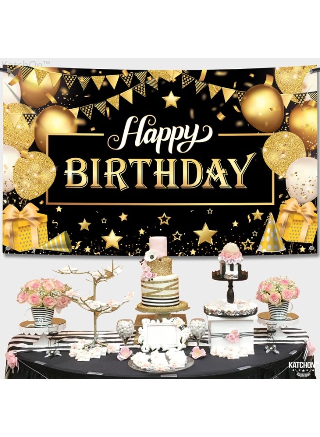 KATCHON Happy Birthday Banner Black and Gold - Large 72x44 Inch | Happy Birthday Decorations for Men and Women | Black and Gold Birthday Backdrop | Birthday Party Decorations for Men & Women - Image 5