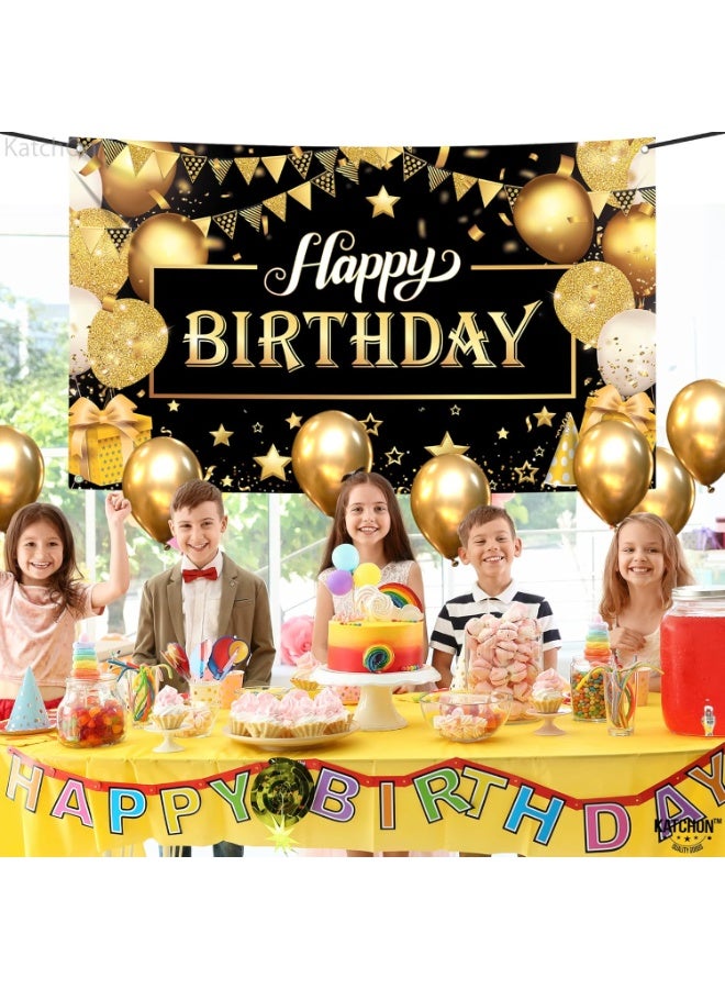 KATCHON Happy Birthday Banner Black and Gold - Large 72x44 Inch | Happy Birthday Decorations for Men and Women | Black and Gold Birthday Backdrop | Birthday Party Decorations for Men & Women - Image 2