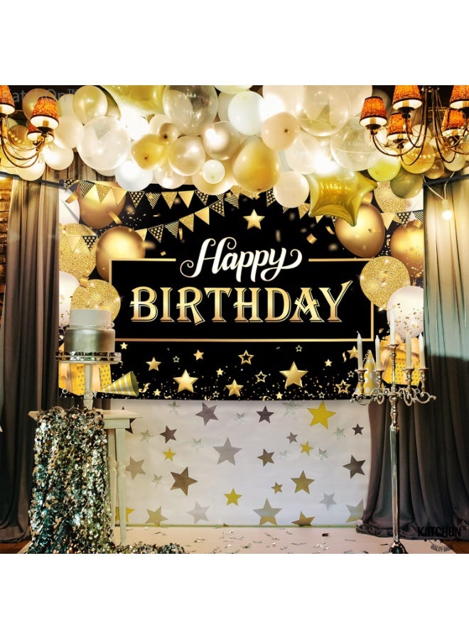 KATCHON Happy Birthday Banner Black and Gold - Large 72x44 Inch | Happy Birthday Decorations for Men and Women | Black and Gold Birthday Backdrop | Birthday Party Decorations for Men & Women - Image 4