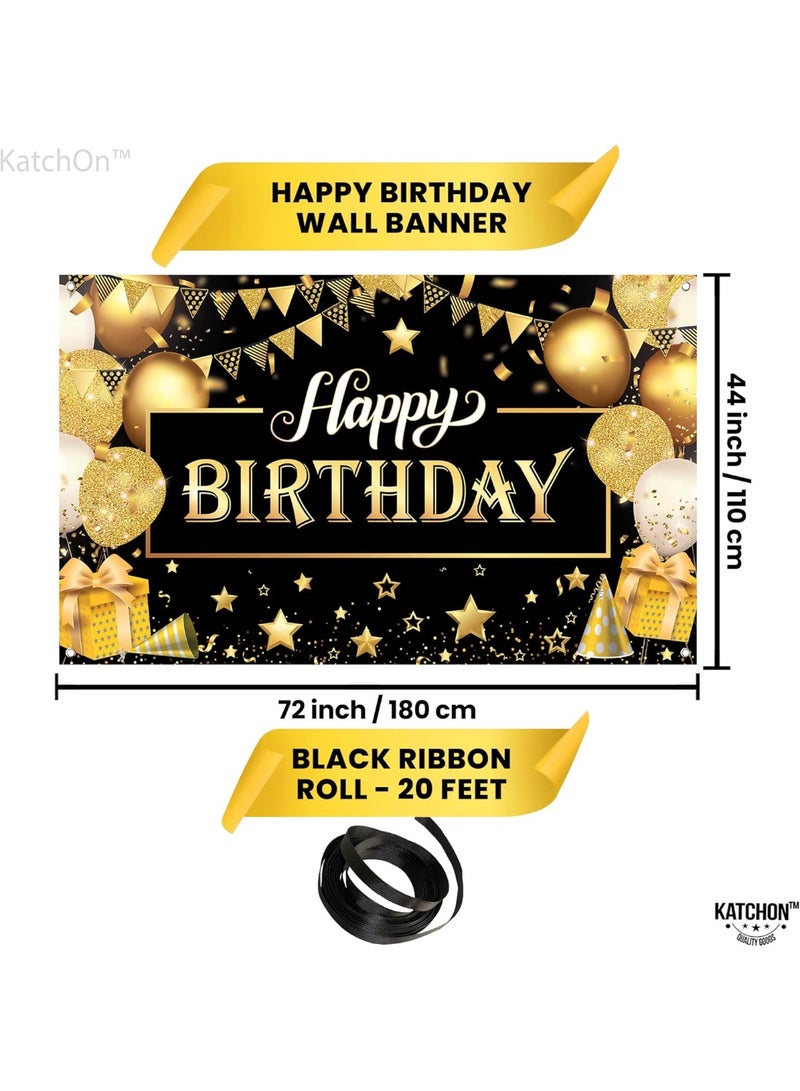 KATCHON Happy Birthday Banner Black and Gold - Large 72x44 Inch | Happy Birthday Decorations for Men and Women | Black and Gold Birthday Backdrop | Birthday Party Decorations for Men & Women - Image 3