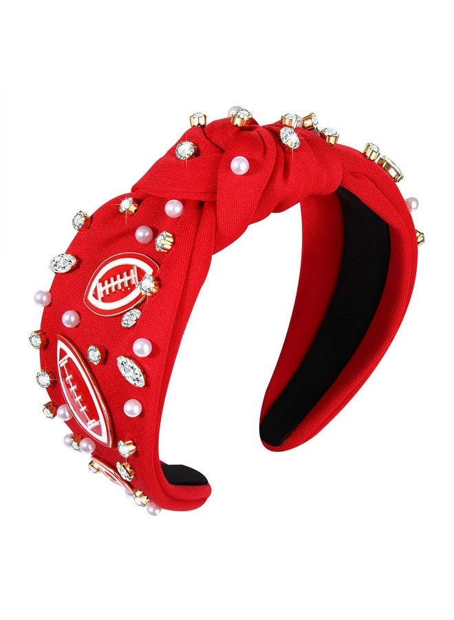 MOLOCH Football Headband For Women Game Day Hair Accessories Football Charm Hairband Sports Crystal Pearl Knotted Headband Game Day Fan Gifts - Image 1