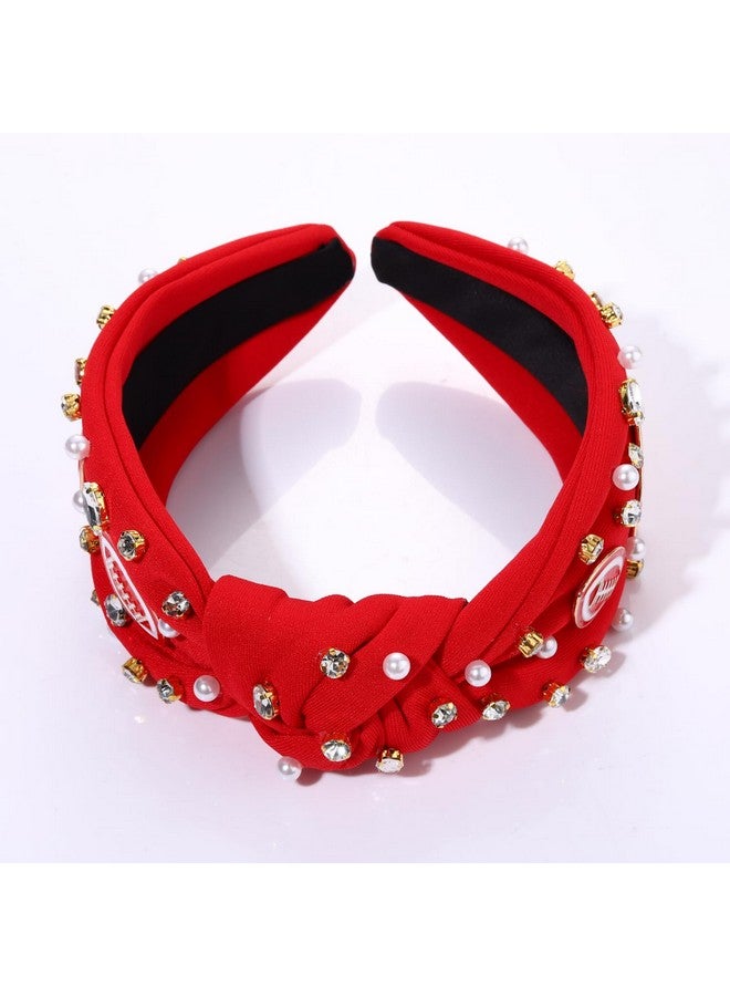 MOLOCH Football Headband For Women Game Day Hair Accessories Football Charm Hairband Sports Crystal Pearl Knotted Headband Game Day Fan Gifts - Image 3