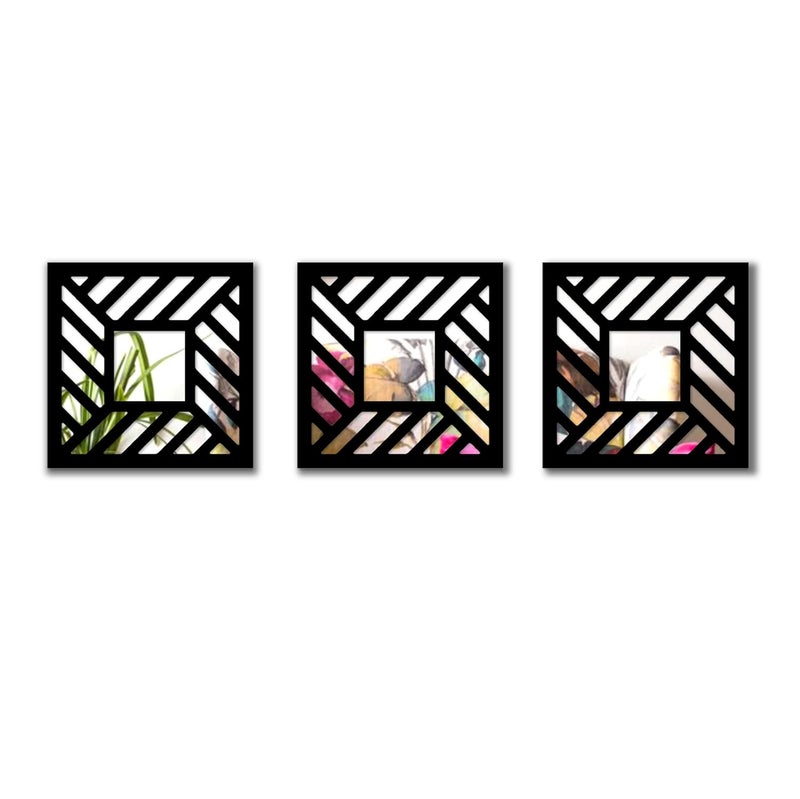 Decorcreed Decorative Wall Mirror Block Design Black 3 Piece Set of 1