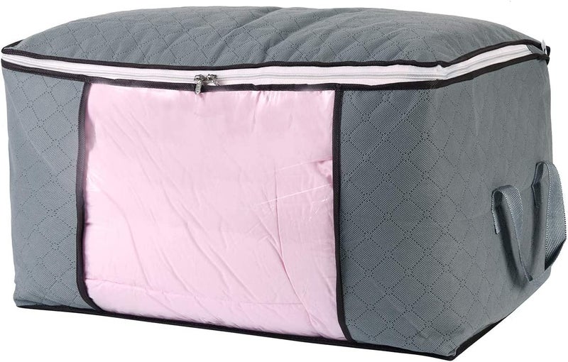 combocube Comforter Storage Bag, Zippered Bag with Large Clear Window and Carry Handles, Space Saver Organizers for Closet, Blanket, Pillow, Quilt, Bedding, Clothes (4Pcs Grey Large) - Image 2