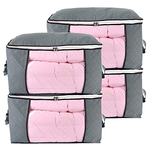 combocube Comforter Storage Bag, Zippered Bag with Large Clear Window and Carry Handles, Space Saver Organizers for Closet, Blanket, Pillow, Quilt, Bedding, Clothes (4Pcs Grey Large) - Image 1