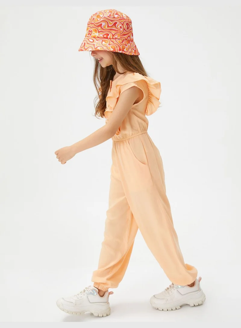 كوتون Jumpsuit Sleeveless Ruffle Pocket Detail Viscose Fabric