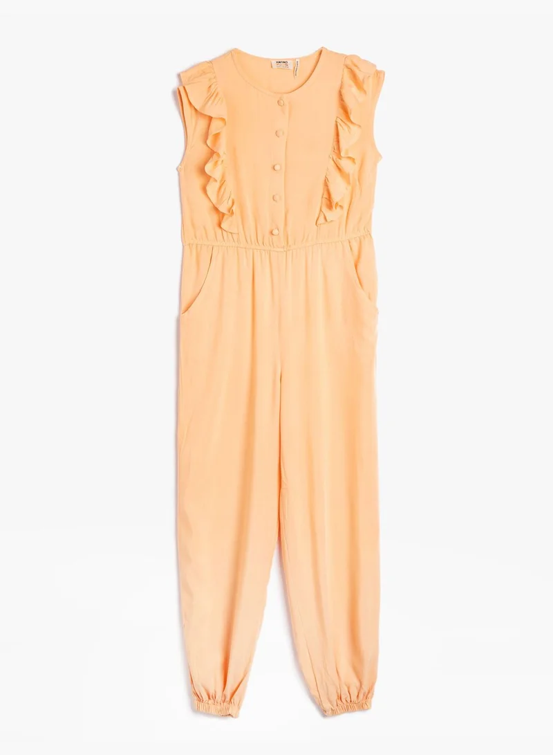 كوتون Jumpsuit Sleeveless Ruffle Pocket Detail Viscose Fabric