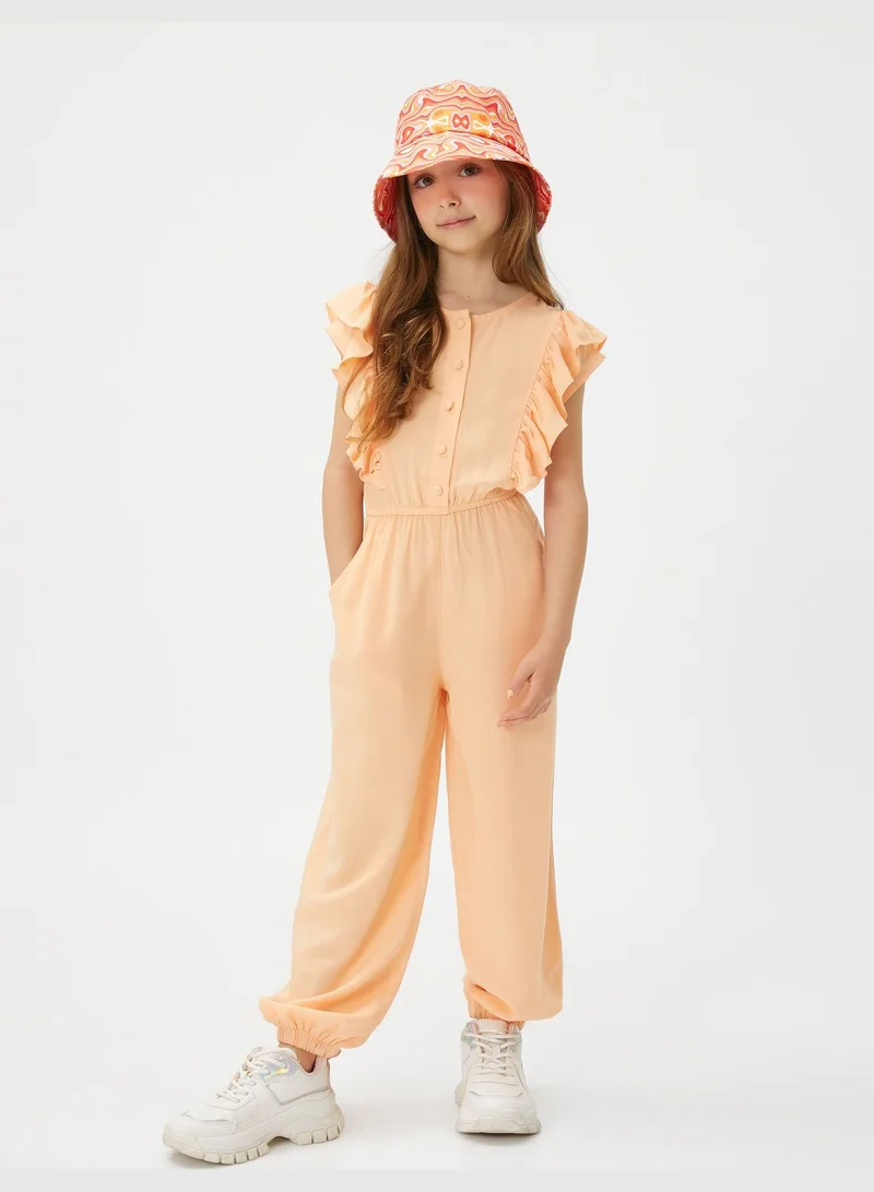 كوتون Jumpsuit Sleeveless Ruffle Pocket Detail Viscose Fabric